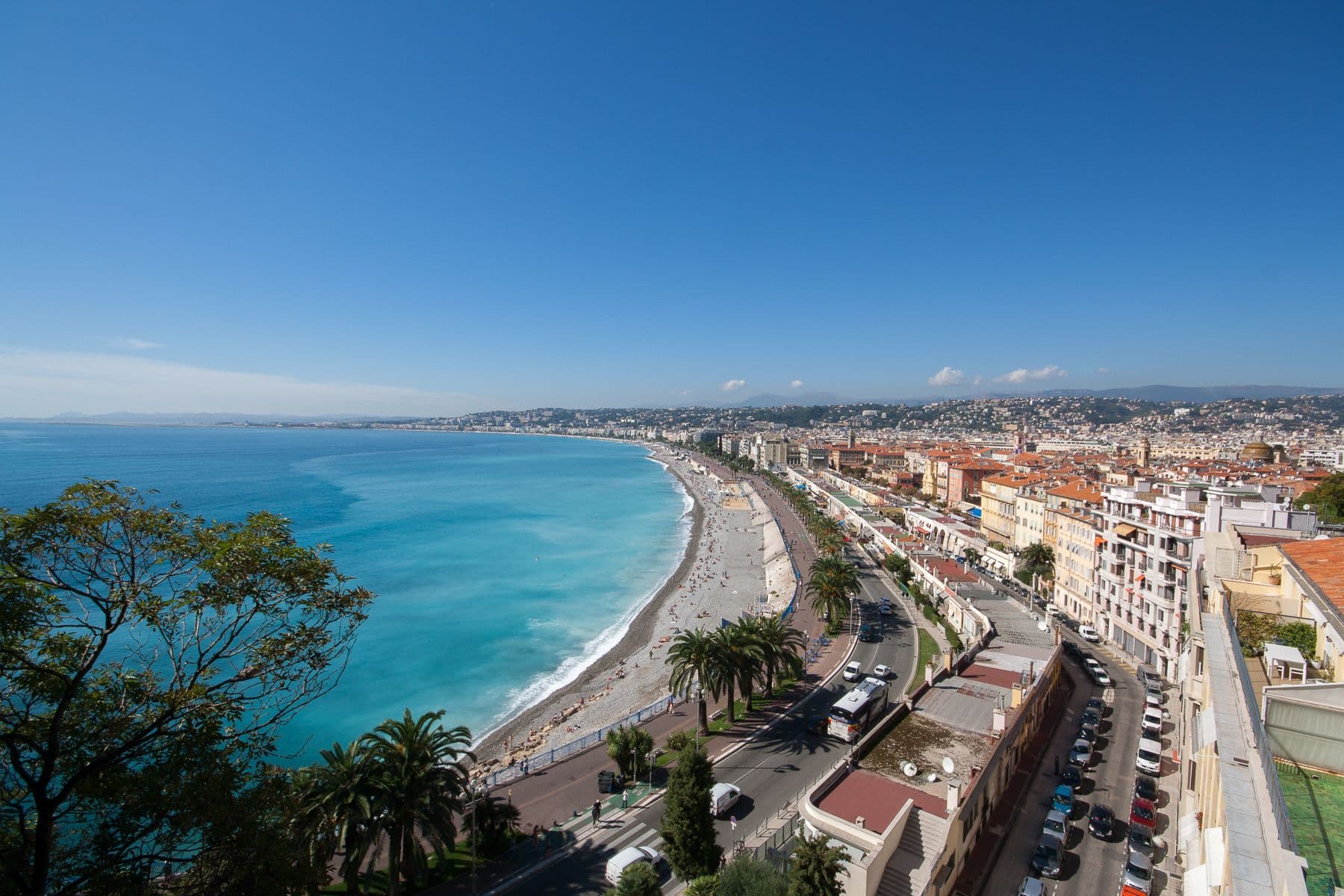 Promenade des Anglais og stranden i Nice